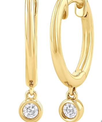 10K YG 1/10cttw Diamond Petite Bezel Drop Huggies