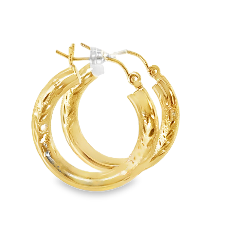 14K Yellow Gold Medium Engraved Hoops