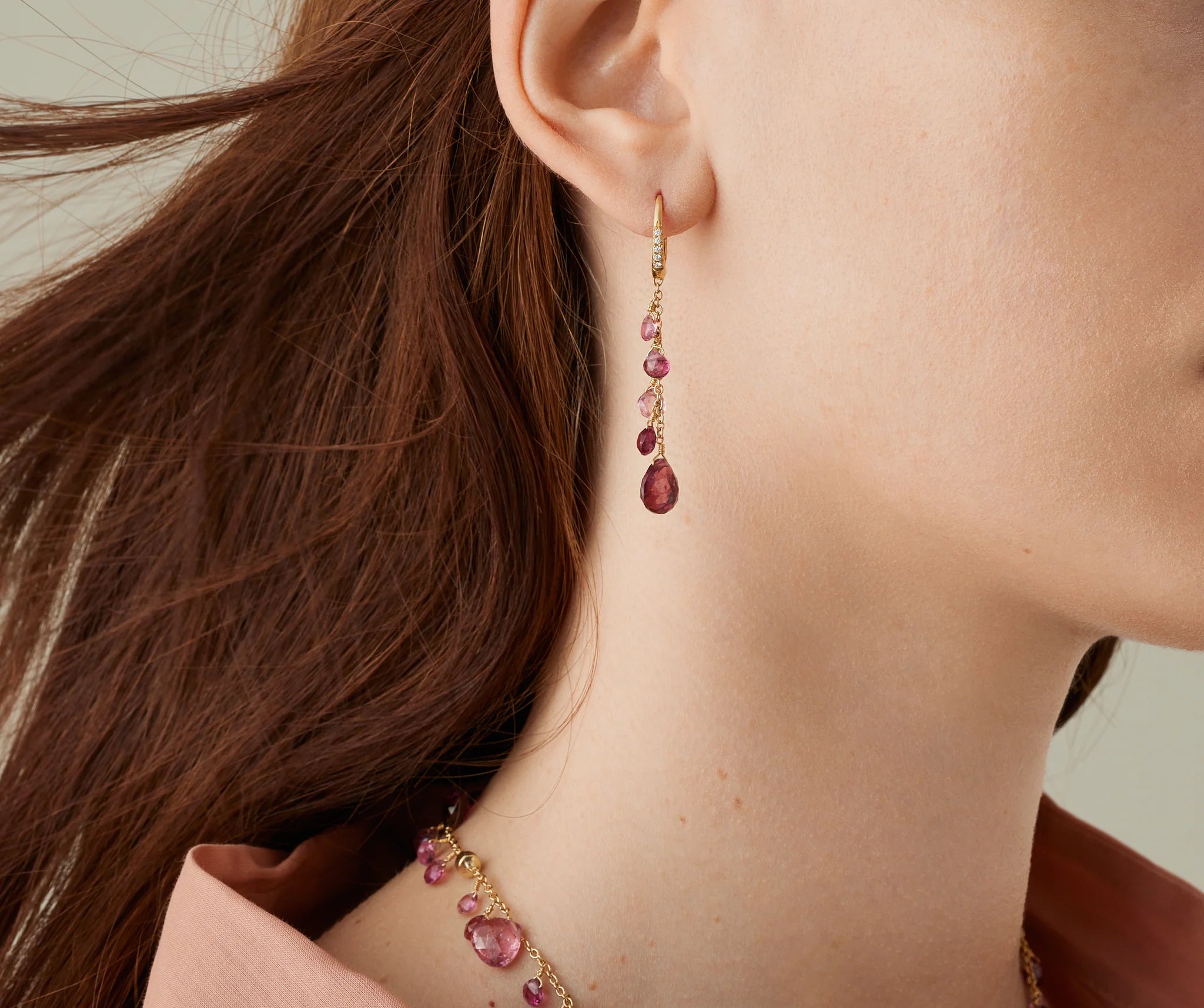 18K YG Paradise Single-Strand Pink Tourmaline & Diamond Accent Earrings by Marco Bicego