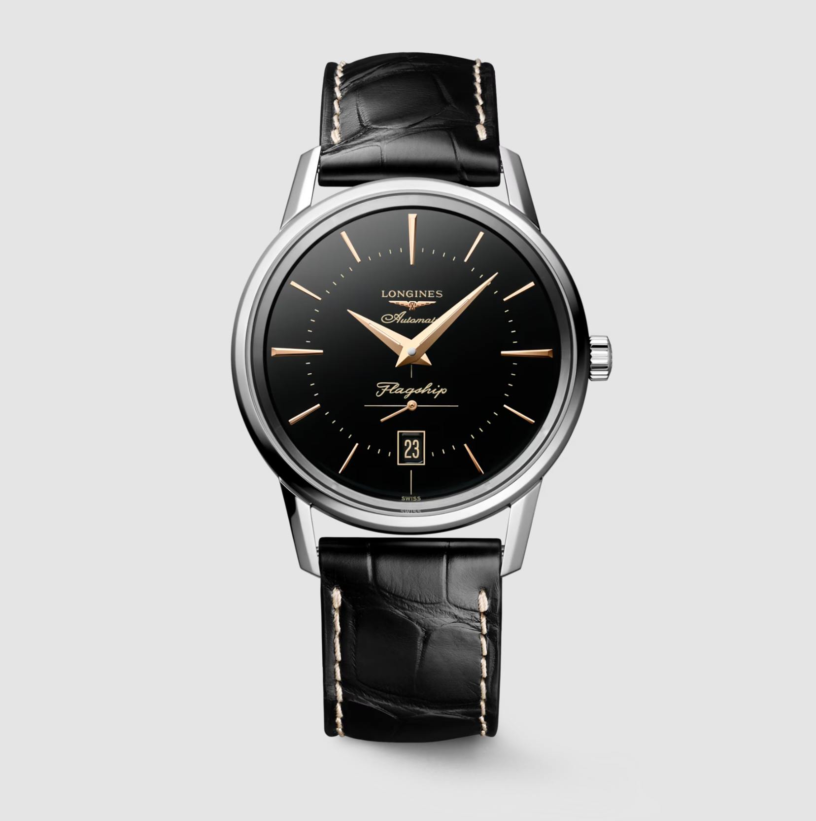 Longines Flagship Heritage 38.5mm Watch in Black with a Leather Band Main image