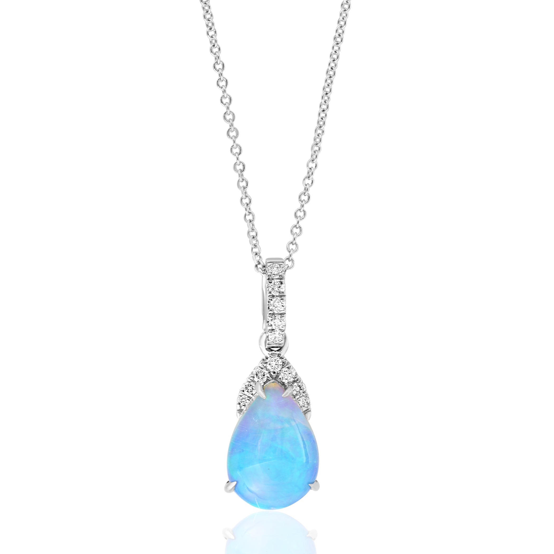 14K WG Pear Opal & Diamond Accent Pendant Necklace by David Kord Main image