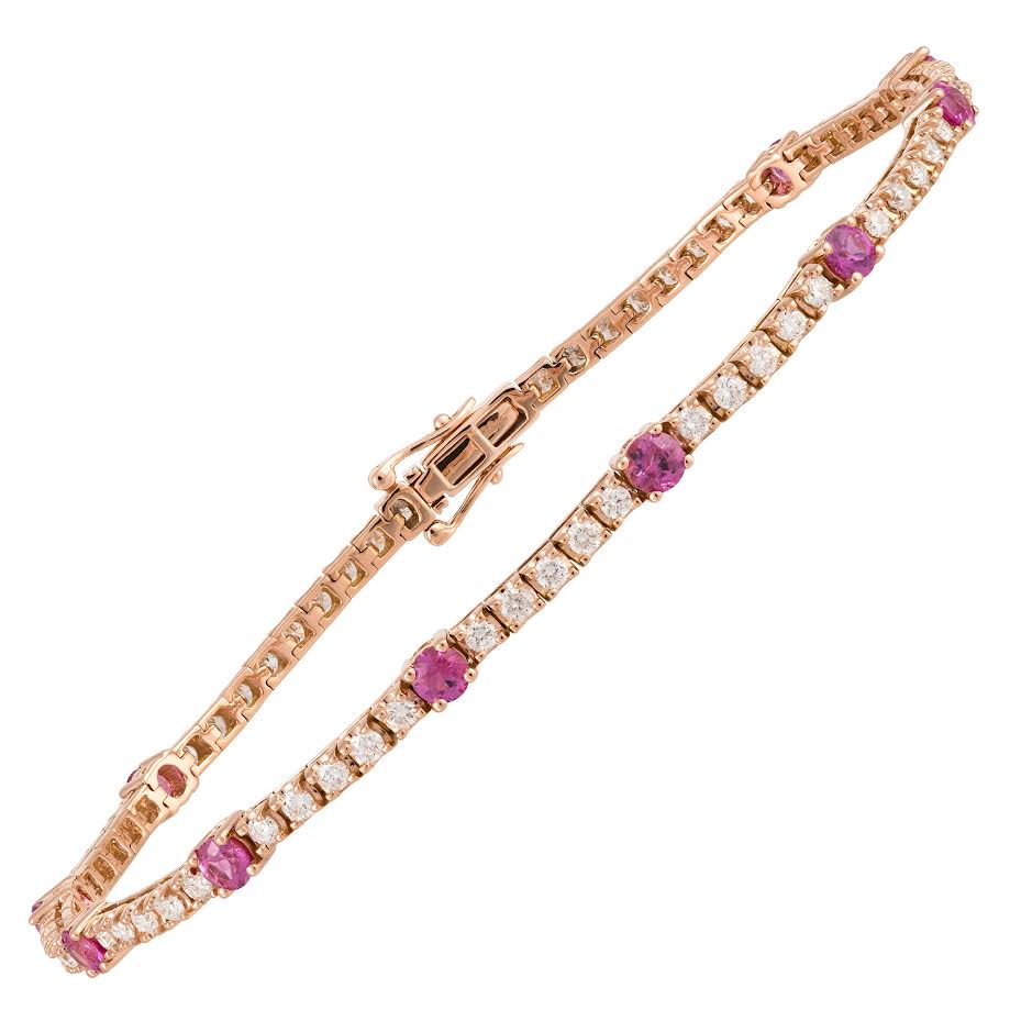 18K RG Diamond & Pink Sapphire Station Tennis Bracelet