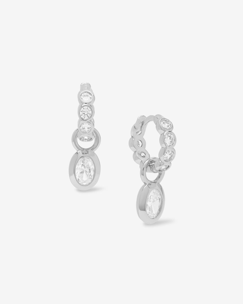 Silver Plated "She's a Boss" Huggies in CZ by Melinda Maria