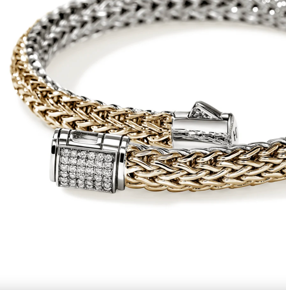 Sterling Silver & 14K Yellow Gold Icon 6.5mm Reversible Bracelet with Diamond Clasp by John Hardy