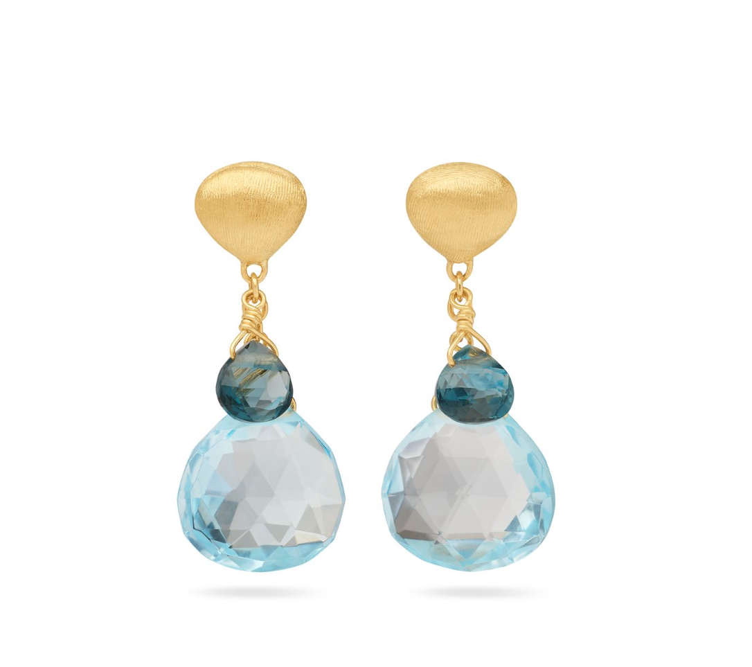 18K YG Paradise Mixed Blue Topaz Drop Earrings by Marco Bicego