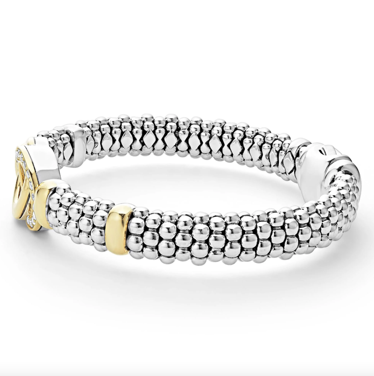 SS/18k Signature Caviar Diamond Interlocking 9mm Bracelet by Lagos
