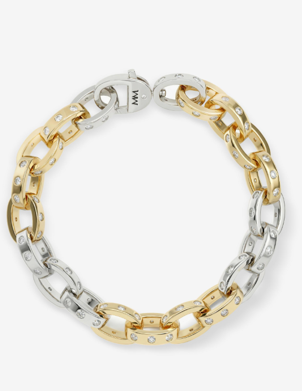 Plated Two-Tone Brass Ashley Chain Link Bracelet in White CZ by Melinda Maria