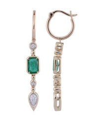 14K YG Bezel Emerald & Diamond Dangle Huggies