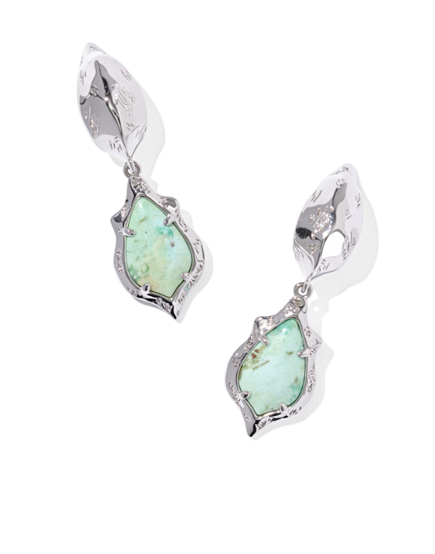 Rhodium Plated Adriana Scallop Frame Huggies in Sea Green Chrysocolla by Kendra Scott Main image