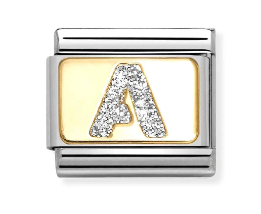 Stainless Steel & 18K Yellow Gold Glitter Letter A Charm