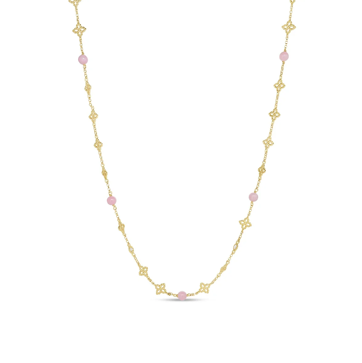 18K Yellow Gold Diamond & Pink Opal Princess Flower Chain Necklace by Roberto Coin Main image