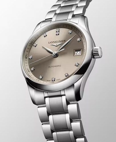 Longines Master 34mm Watch with Beige Dial & Diamond Markers