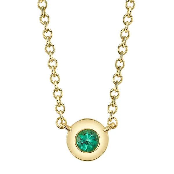 14K YG Emerald Bezel Set Pendant Necklace Main image
