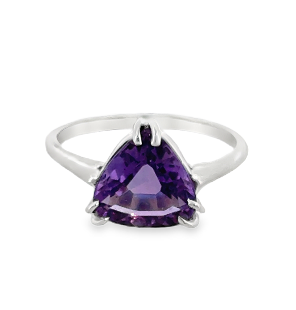 14K White Gold Trillion Amethyst Ring