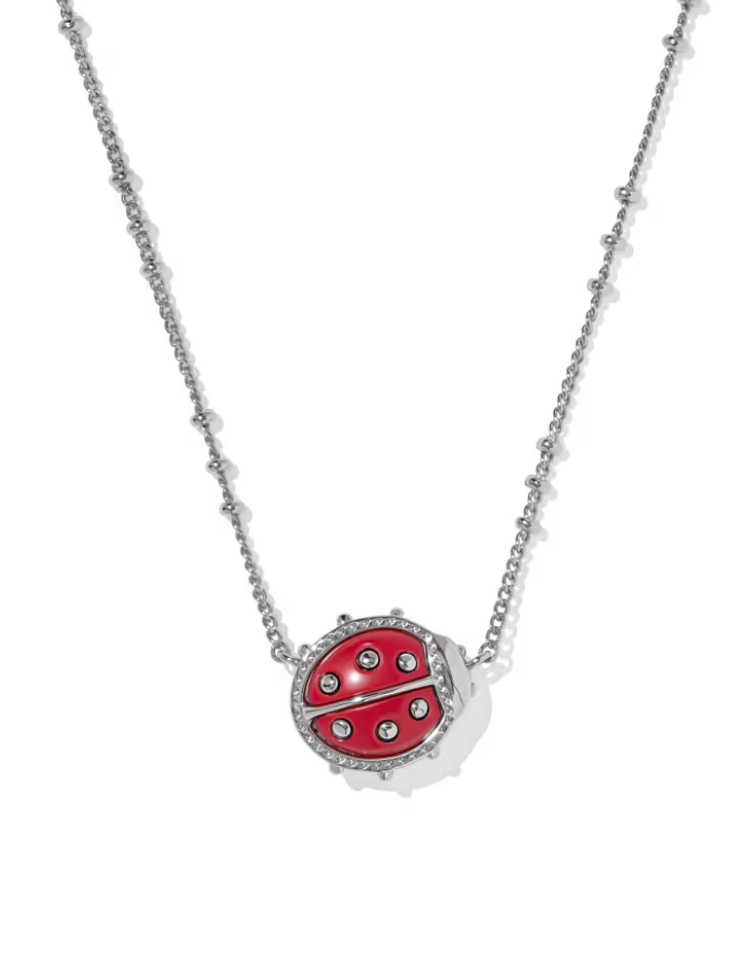 Rhodium Plated Ladybug Short Pendant Necklace in Red Vermillion Magnesite by Kendra Scott