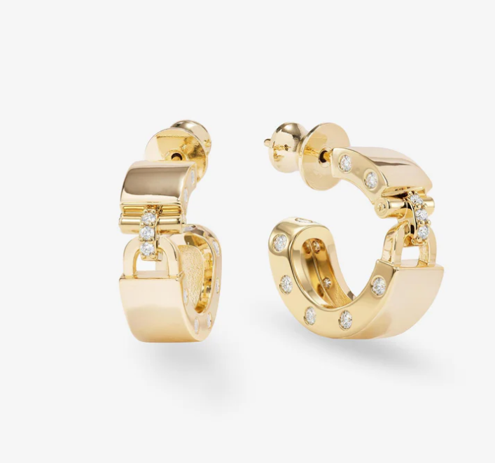 18K Gold Plated Ashley Lock Huggies in White CZ by Melinda Maria