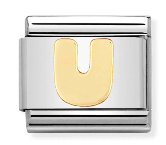 Stainless Steel & 18K Yellow Gold Letter U Initial Charm
