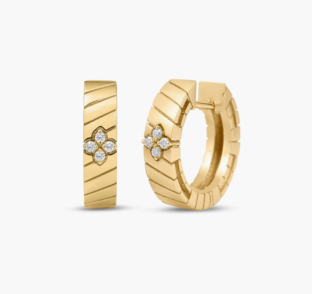 18K Yellow Gold Diamond Love in Verona Classic Small Hoop Earrings by Roberto Coin Main image