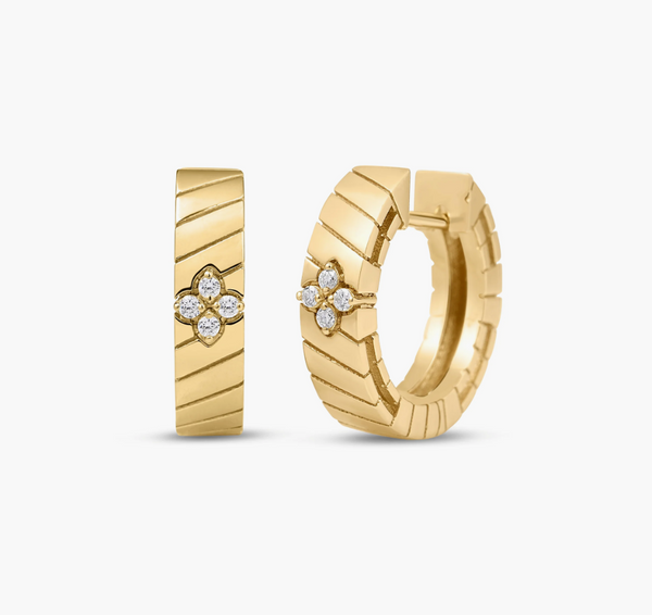 18K Yellow Gold Diamond Love in Verona Classic Small Hoop Earrings by Roberto Coin
