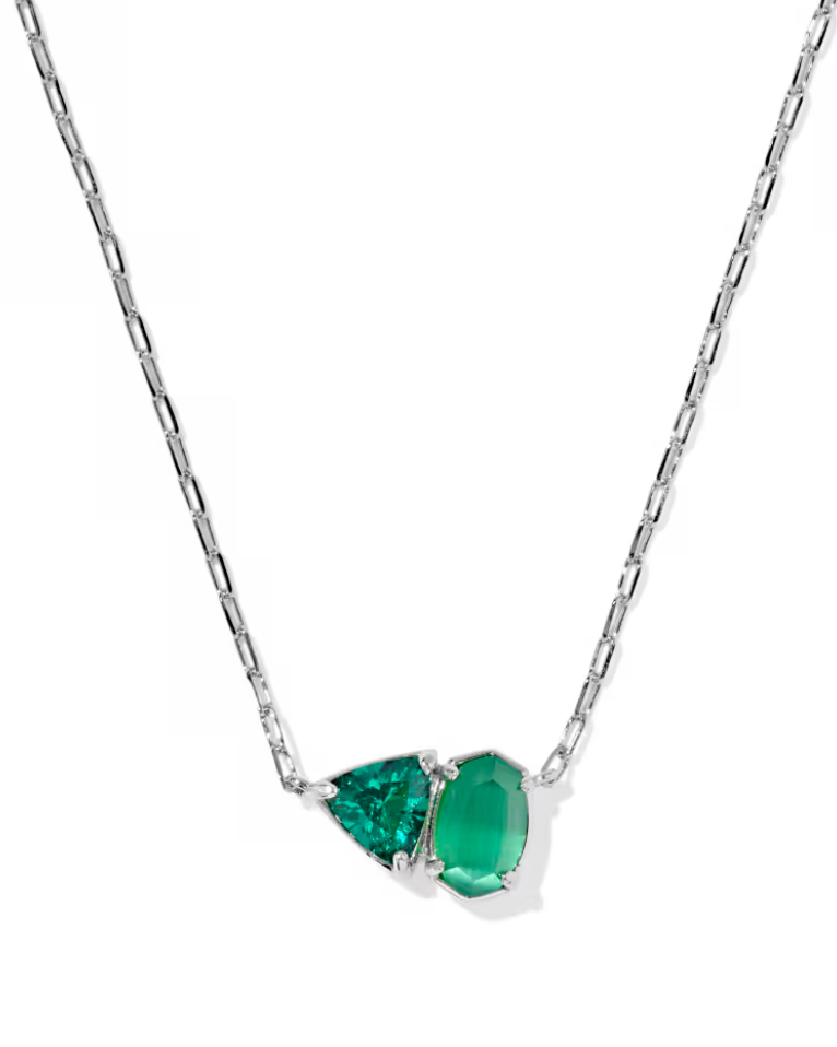 Rhodium Plated May Tatum Short Pendant Necklace in Green Mix by Kendra Scott