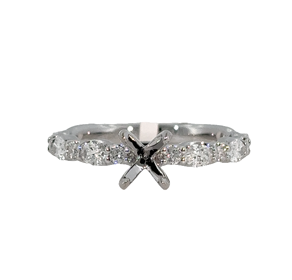 14K WG Oval & Round Diamond Alternating Shared Prong Semi-Mount Main image