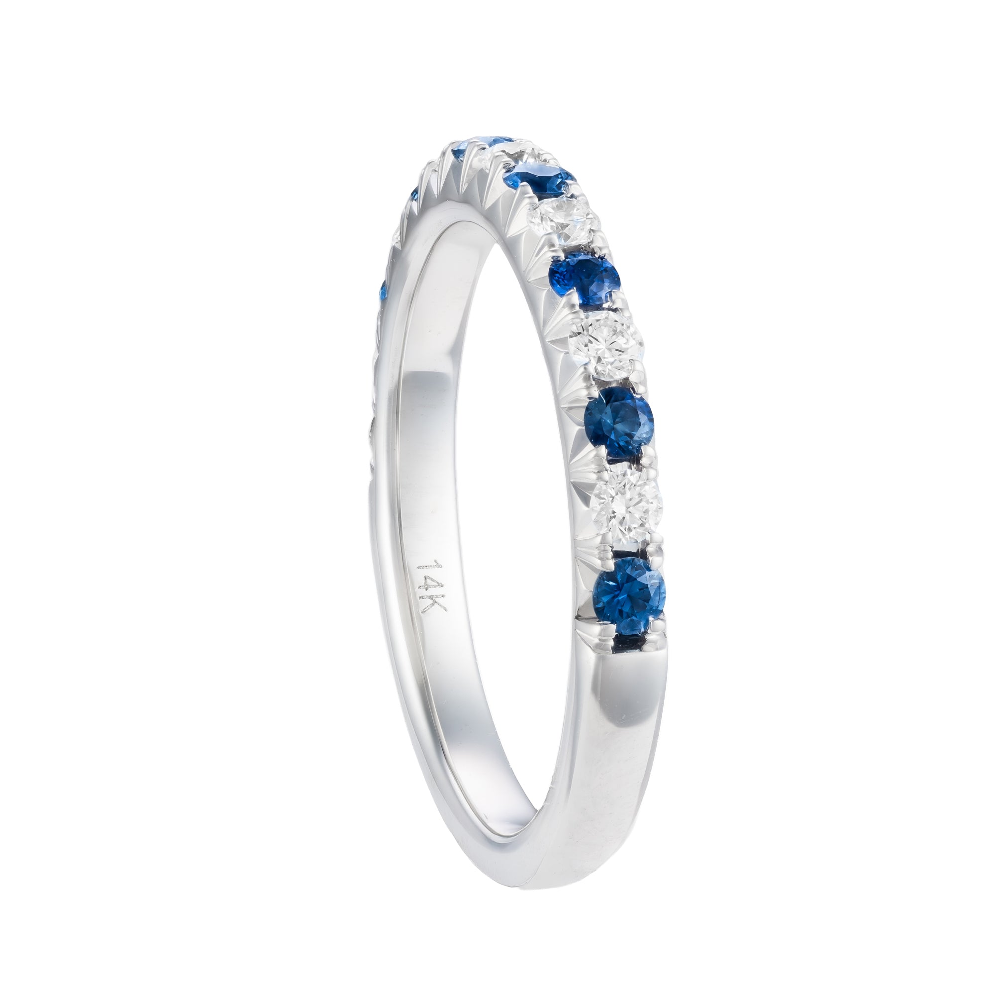 14K White Gold Alternating Diamond & Blue Sapphire Wedding Band Secondary image