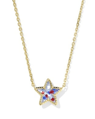 Cassidy Gold Plated Short Star Pendant Necklace in Red White & Blue Illusion by Kendra Scott
