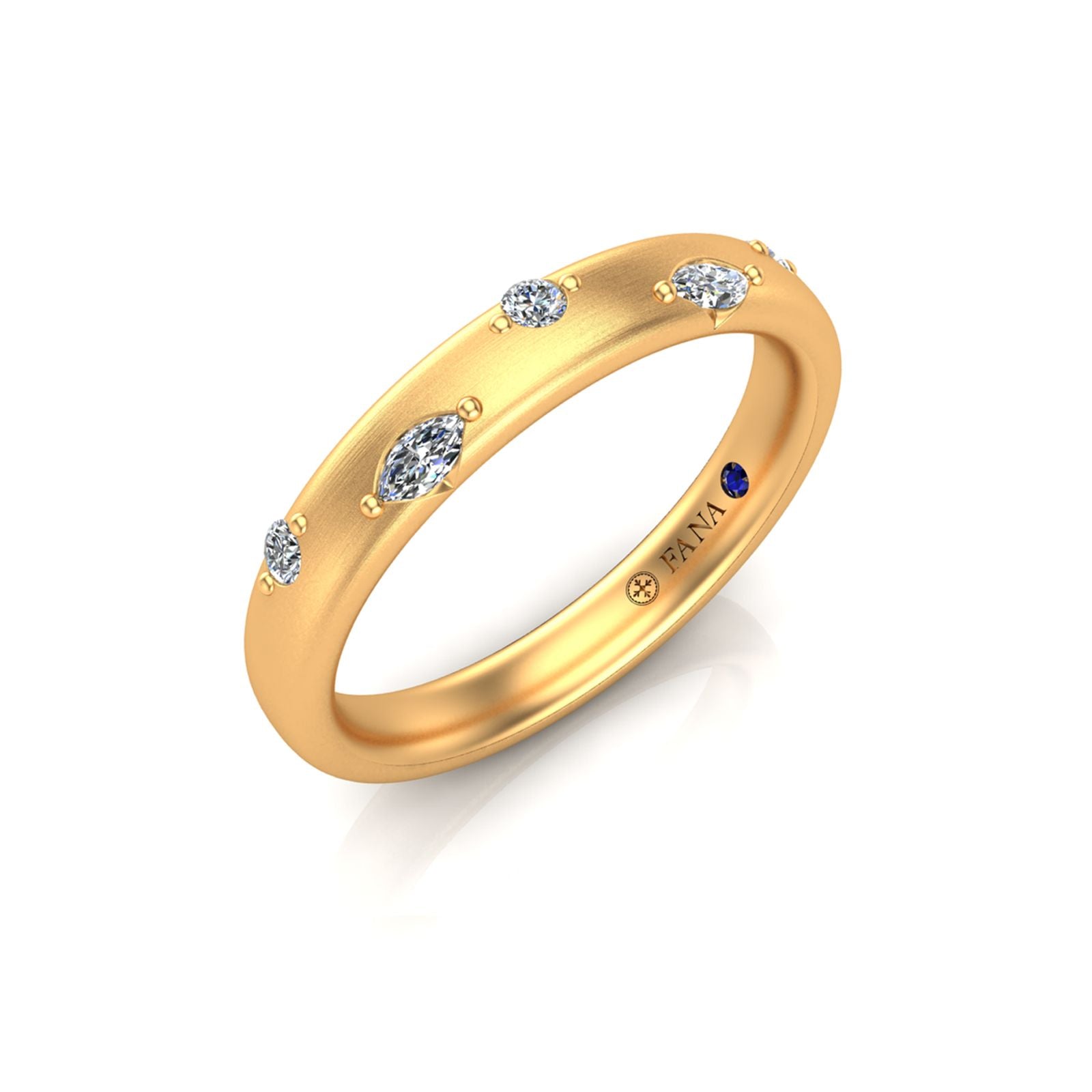 14K YG Matte Finish Scattered Diamond Band by Fana