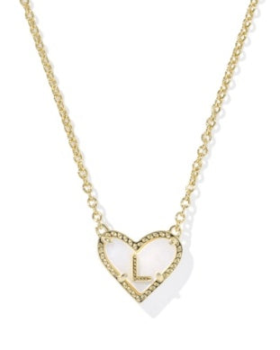 Gold Plated Heart Letter "L" Pendant Necklace in Ivory MOP by Kendra Scott