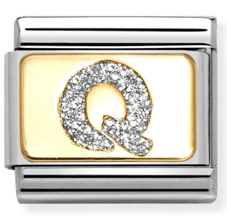Stainless Steel & 18K Yellow Gold Glitter Letter Q Initial Charm