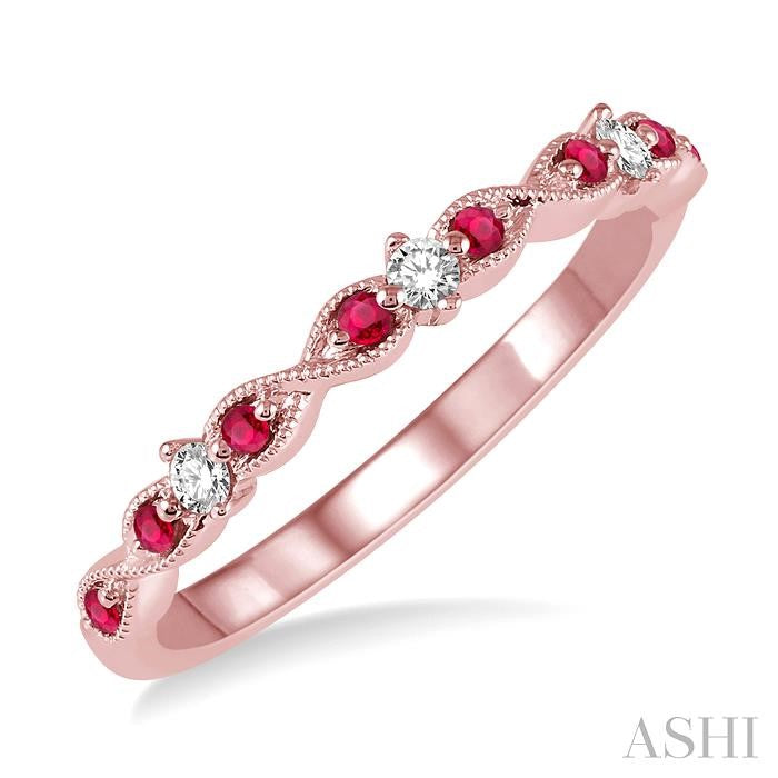 14K RG Ruby & Diamond Infinity Style Half Eternity Band Main image