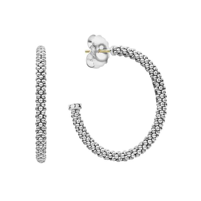 Sterling Silver Small Caviar Thin Hoop Earrings by LAGOS