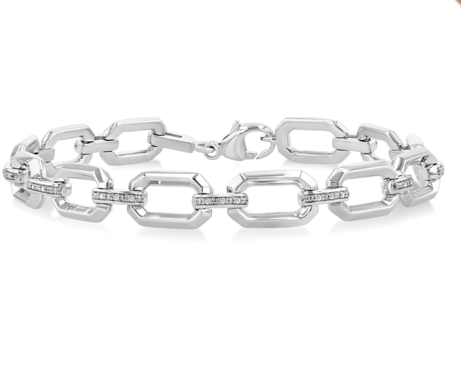 SS 1/10CTTW DIA RECTANGUALR LINK CHAIN BRACELET Main image