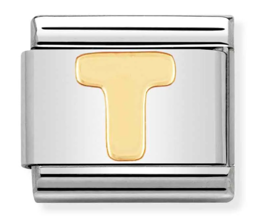 Stainless Steel & 18K Yellow Gold Letter T Initial Charm