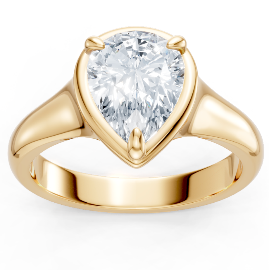 14K Yellow Gold Pear Shape Wide Solitaire Semi-Mount