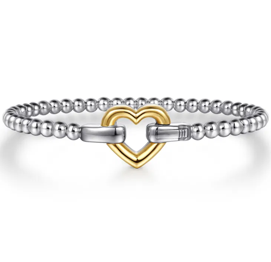 Sterling Silver/14K Bujukan Heart Lock Bangle by Gabriel NY Main image
