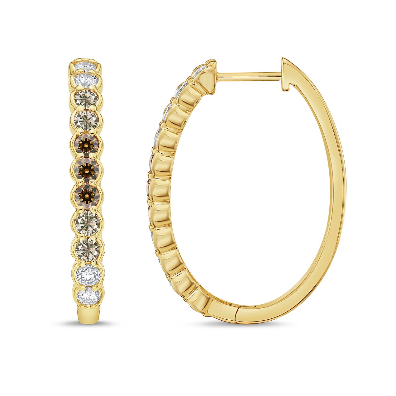 14K YG 1cttw Desert Diamond Oval Half-Bezel Hoops