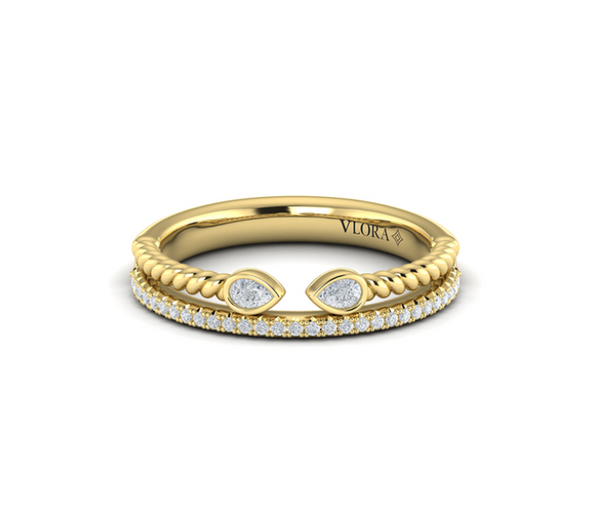 14K YG Pear Diamond Duo Pave Band by Vlora