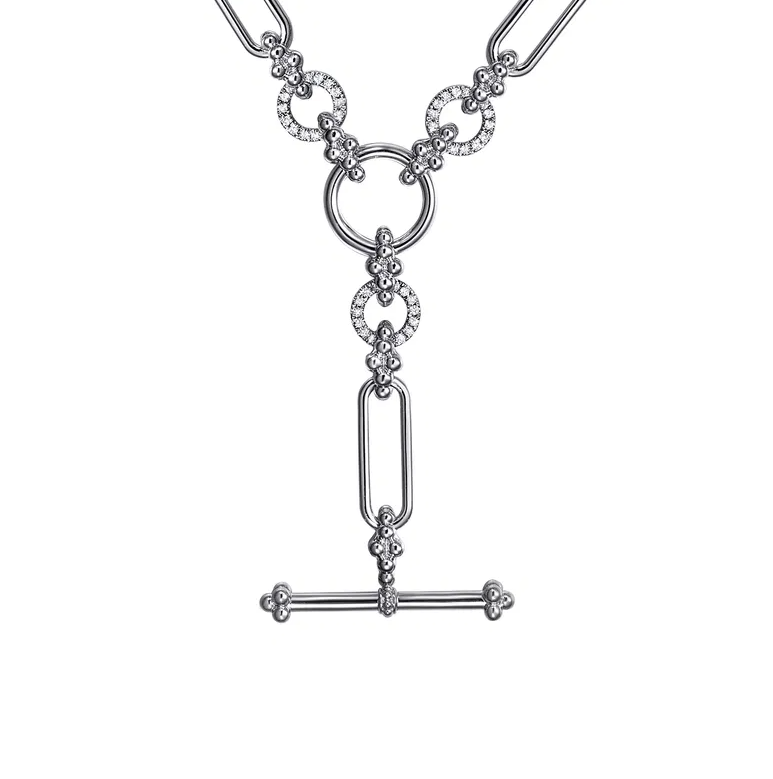 Sterling Silver Hollow Tube Y-Necklace with White Sapphires by Gabriel NY Main image