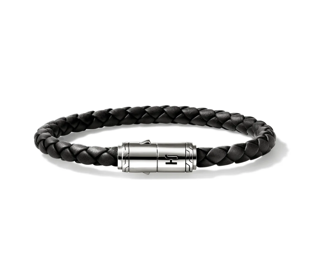 Sterling Silver & Black Leather 6mm Men's Essentials Bracelet by John Hardy