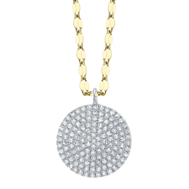 14k Two-Tone Pave Circle Pendant Necklace by Shy Creation Main image