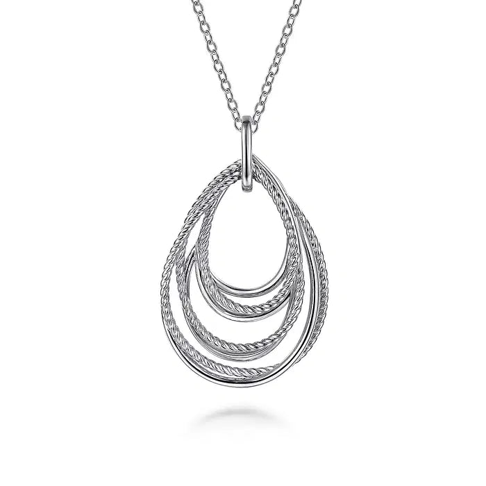 Sterling Silver Multi Row of Rope Teardrop Pendant Necklace by Gabriel NY Main image