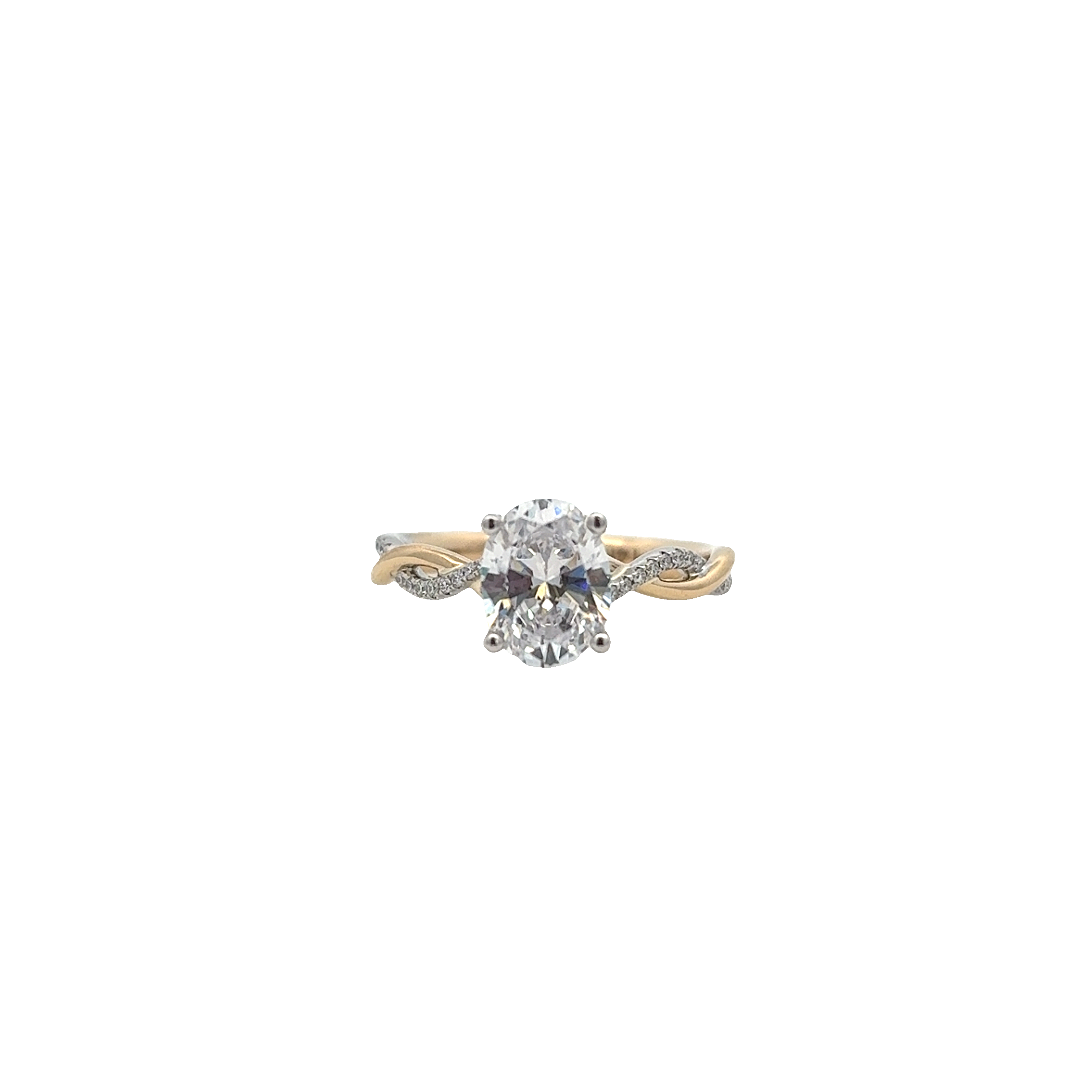 14K Two-Tone Oval Half Pave Half Polished Diamond Semi-Mount by Vlora Main image