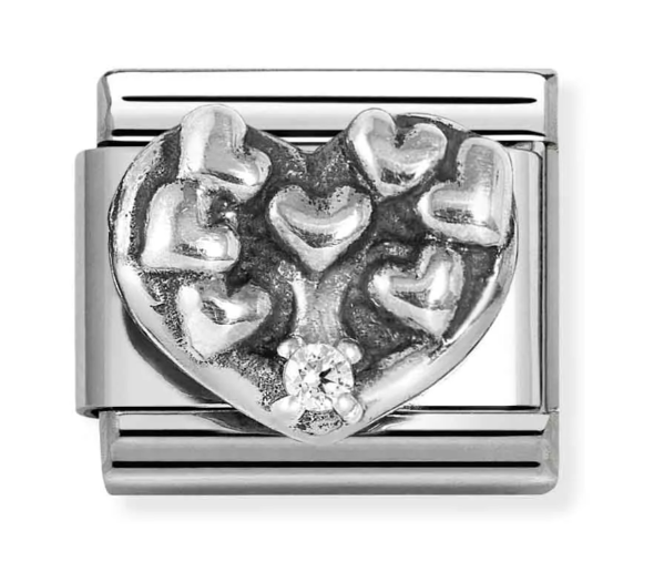 Stainless Steel & Sterling Silver Heart Tree of Life Charm with CZ