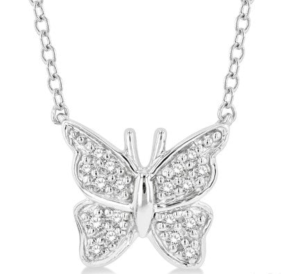 10K WG Petite Diamond Butterfly Pendant Necklace