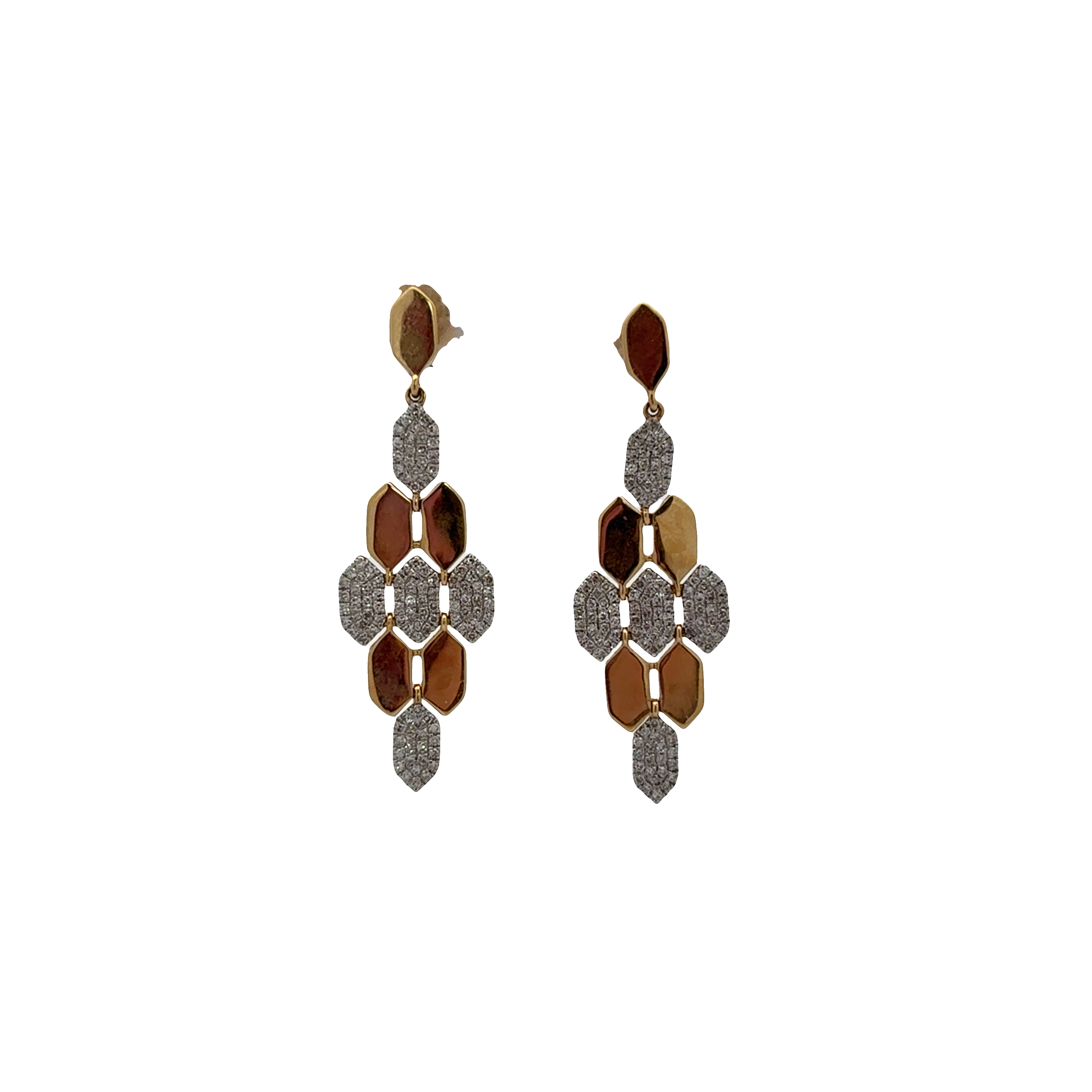 14K YG Pave Diamond & Polished Gold Dangle Earrings Main image