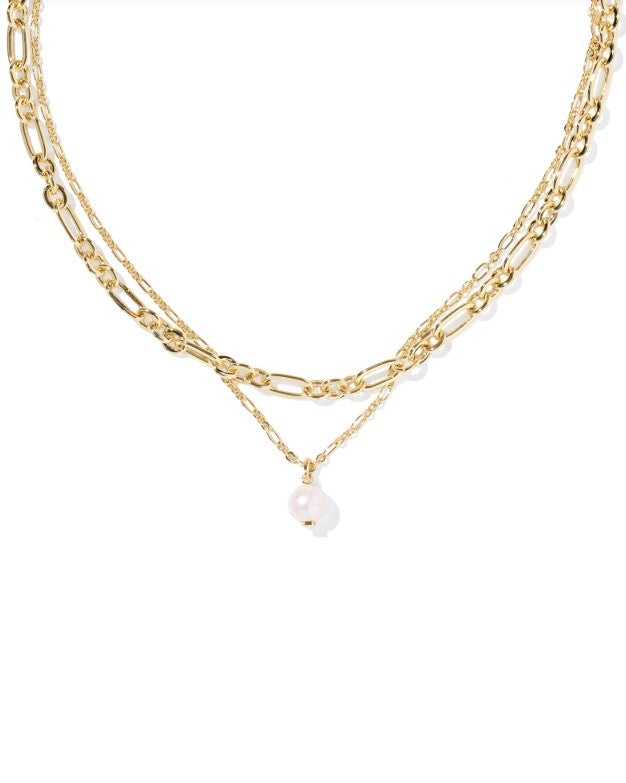 Ashton Gold Plated Multi Strand Necklace in Freshwater Cultured Pearl by Kendra Scott