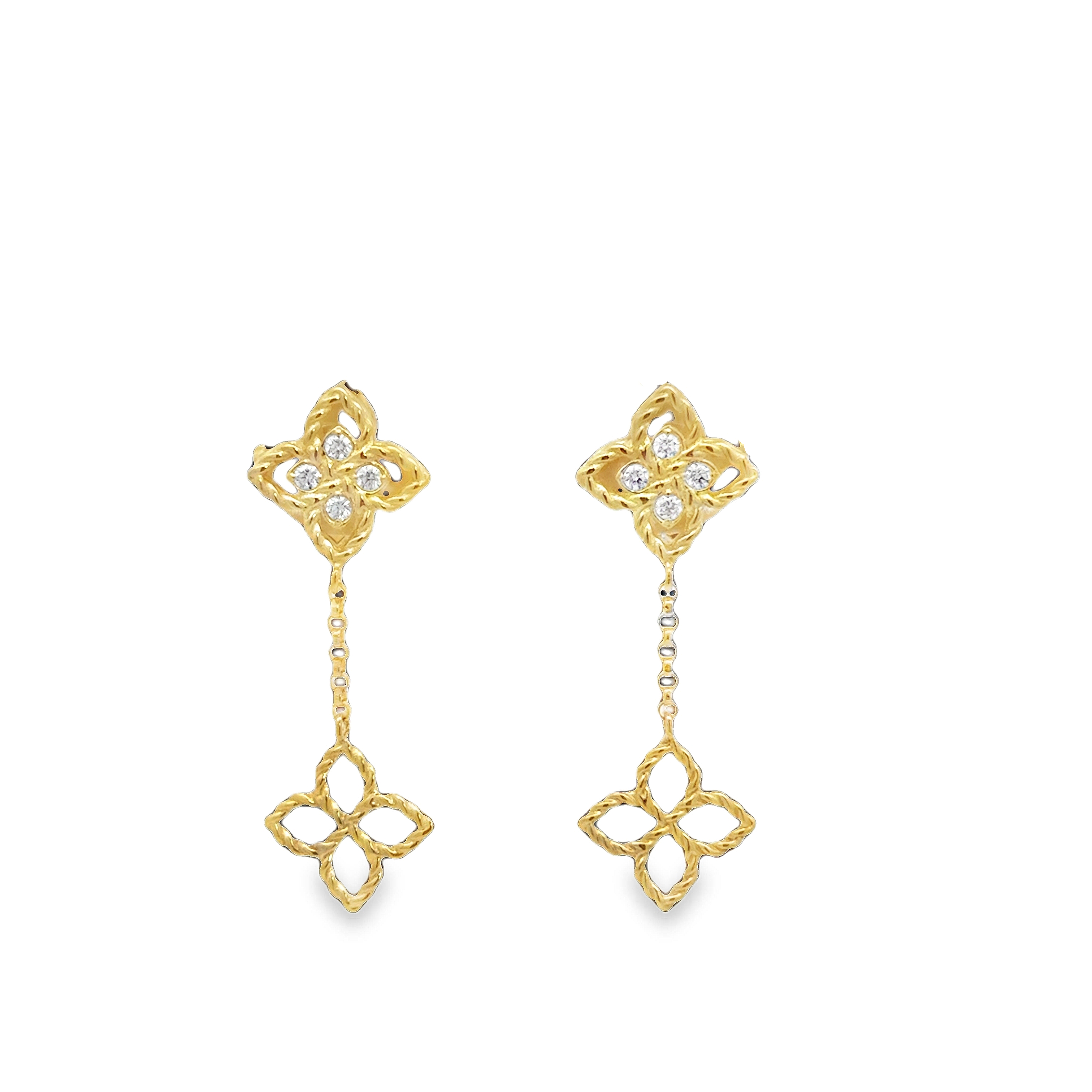 18K YG LOVE IN VERONA DIAMOND TINY FLOWER DROP EARRINGS BY ROBERTO COIN Main image