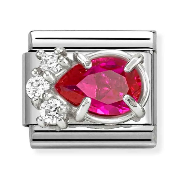 Stainless Steel & Sterling Silver Red & White CZ Drop Charm