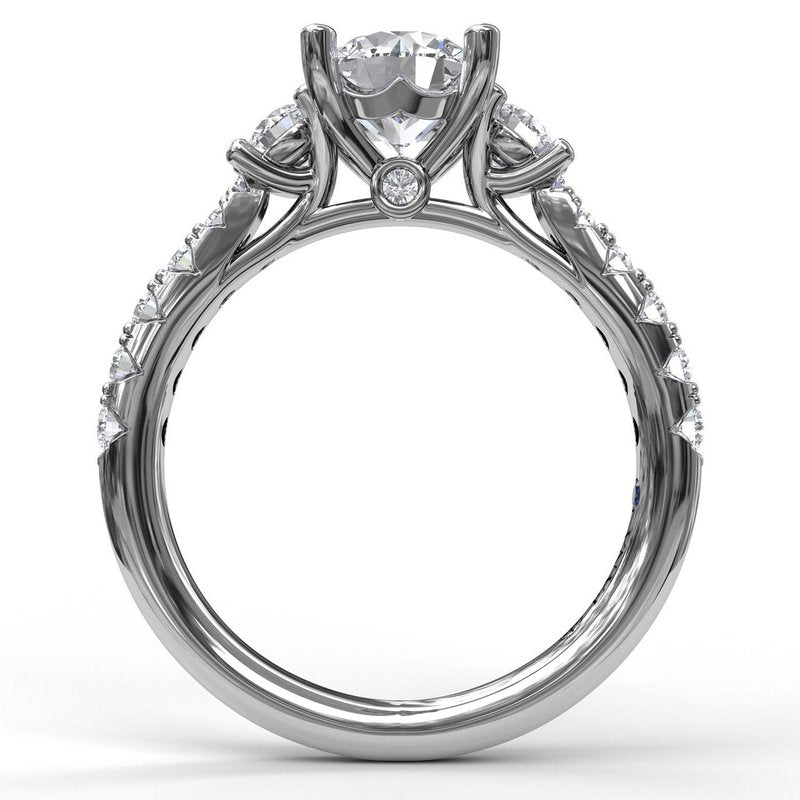 14K WG Round Diamond Three-Stone Semi-Mount with Peekaboos by FANA Secondary image